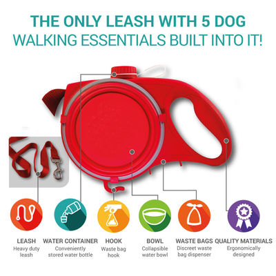 Leash নির্মিত পোর্টেবল কুকুর বাটি জলের বোতল 5 ইন 1