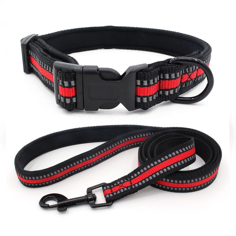 Neoprene আস্তরণের কুকুর কলার শিকল সেট প্রতিফলিত Webbing দ্রুত মুক্তি বাকল কলার সঙ্গে ট্র্যাকশন দড়ি সেট কুকুর লিশ