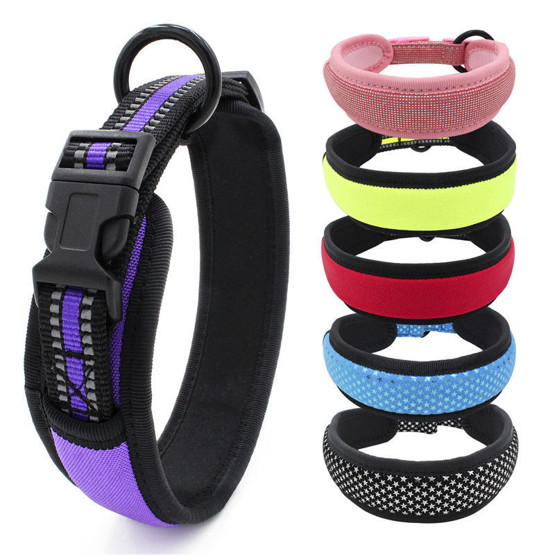 Neoprene আস্তরণের কুকুর কলার শিকল সেট প্রতিফলিত Webbing দ্রুত মুক্তি বাকল কলার সঙ্গে ট্র্যাকশন দড়ি সেট কুকুর লিশ