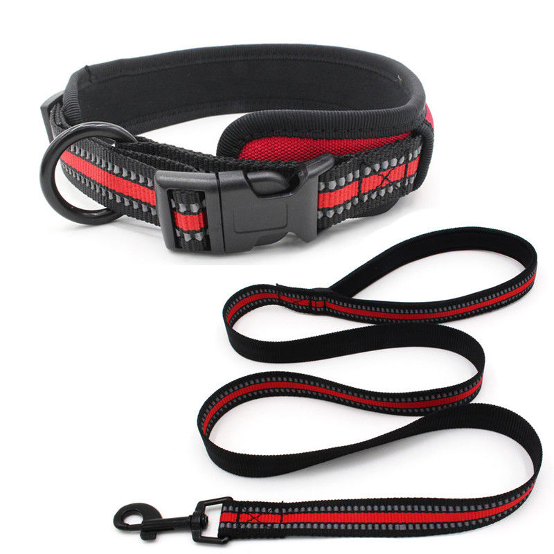 Neoprene আস্তরণের কুকুর কলার শিকল সেট প্রতিফলিত Webbing দ্রুত মুক্তি বাকল কলার সঙ্গে ট্র্যাকশন দড়ি সেট কুকুর লিশ