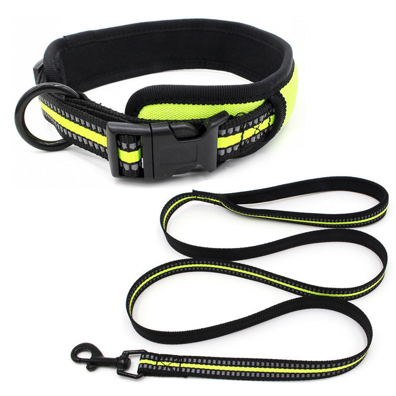 Neoprene আস্তরণের কুকুর কলার শিকল সেট প্রতিফলিত Webbing দ্রুত মুক্তি বাকল কলার সঙ্গে ট্র্যাকশন দড়ি সেট কুকুর লিশ