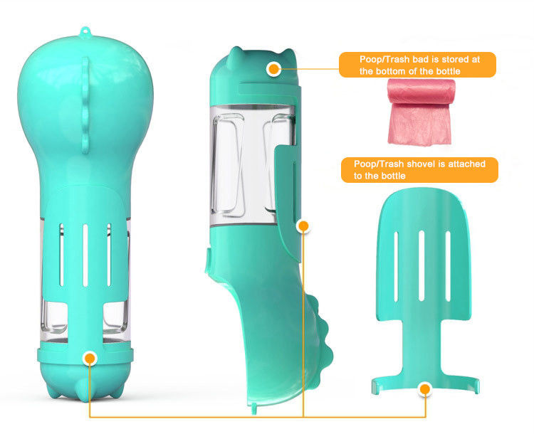 Poop ব্যাগ এবং স্কুপ BPA ফ্রি পোষা পানীয় বাটি সঙ্গে 1 কুকুর জল বোতল 2 হাঁটা
