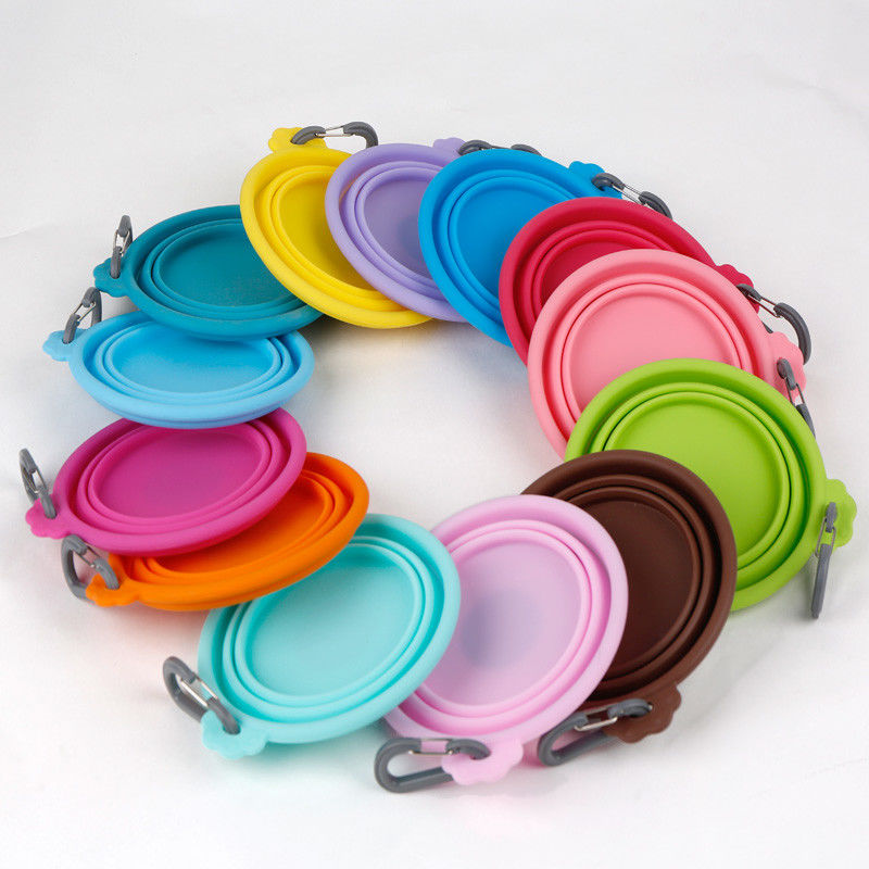 অ স্লিপ Collapsible ভ্রমণ সিলিকন কুকুর খাদ্য বাটি রঙিন কুকুরছানা খাদ্য বাটি