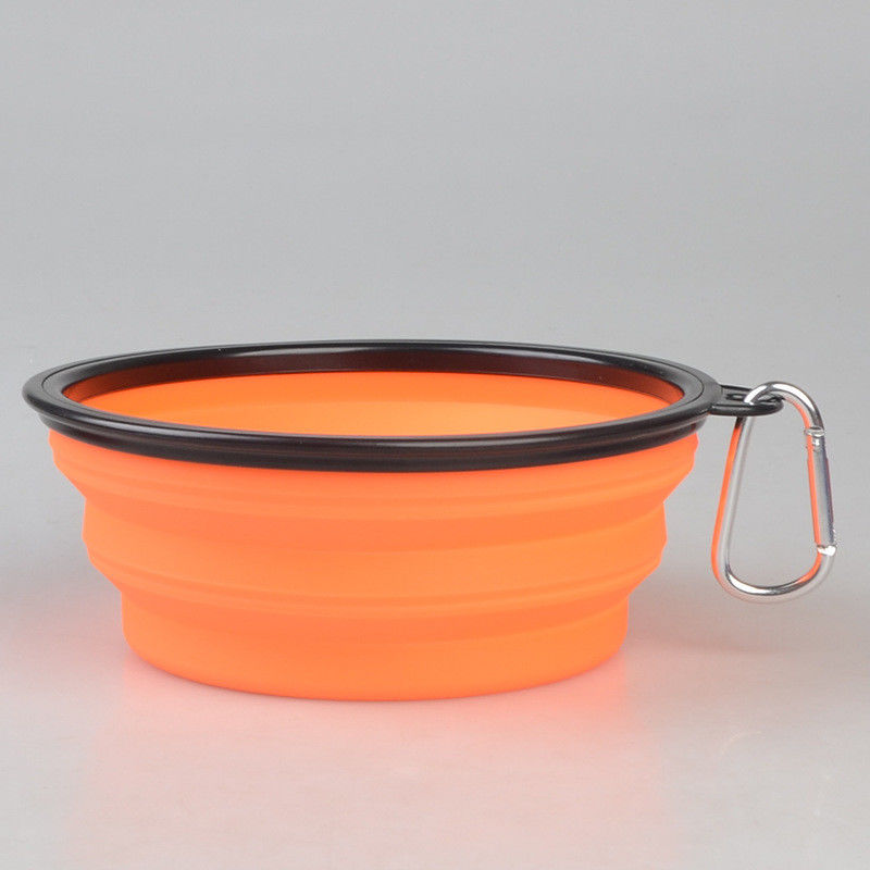 16oz পোর্টেবল Foldable কুকুর বাটি পোষা পোষা খাবারের ক্যারাবিনারের সঙ্গে ভ্রমণ পোষা কুকুর বাটি